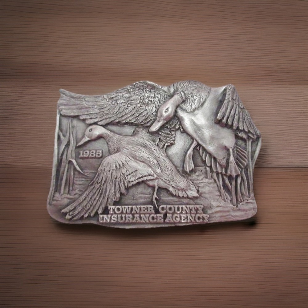 Vintage 1977 Bergamot Pewter Belt Buckle Geese Ducks Hunting Towner Made In USA
